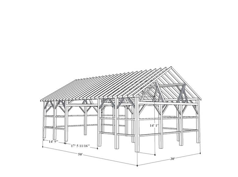 Jan De Jong Barn Frame 3D Drawings / Jan De Jong Front Right Corner with rafters